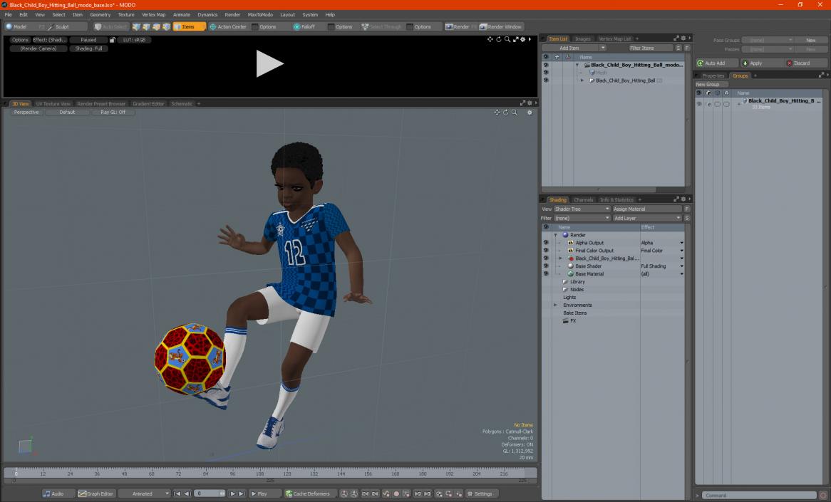 3D Black Child Boy Hitting Ball model