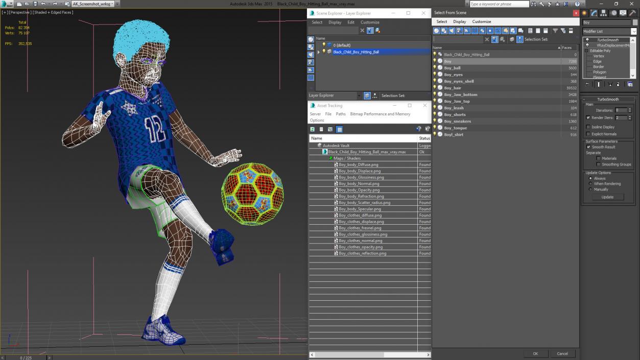 3D Black Child Boy Hitting Ball model