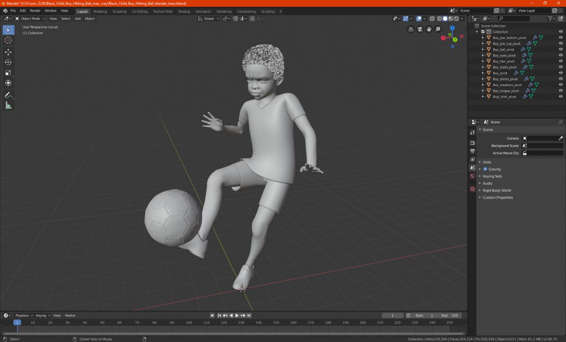 3D Black Child Boy Hitting Ball model