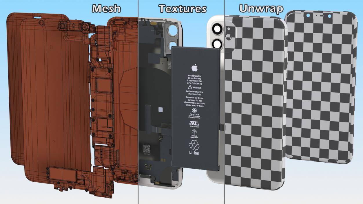 3D iPhone 11 with Full Internal Structure model