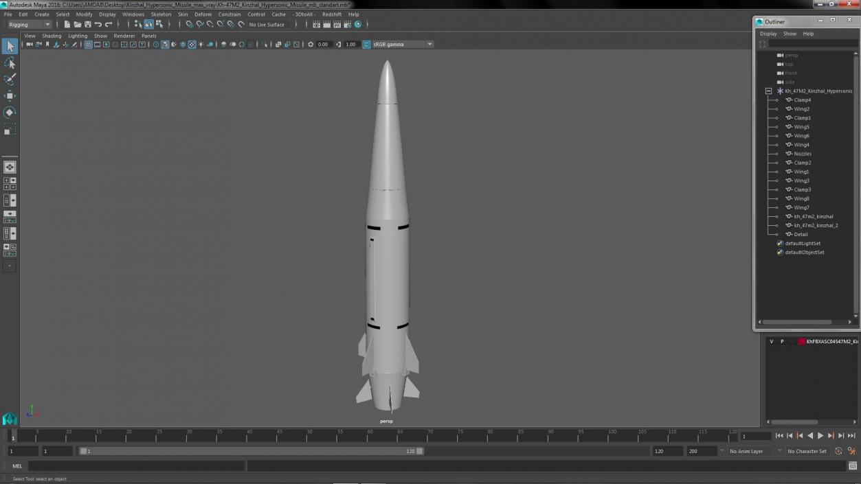 Kh-47M2 Kinzhal Hypersonic Missile 3D model