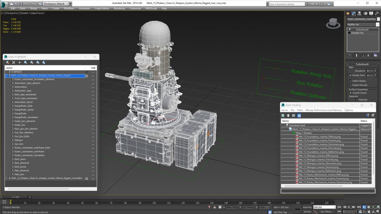 3D Mark 15 Phalanx Close-In Weapon System Marine Rigged for Maya