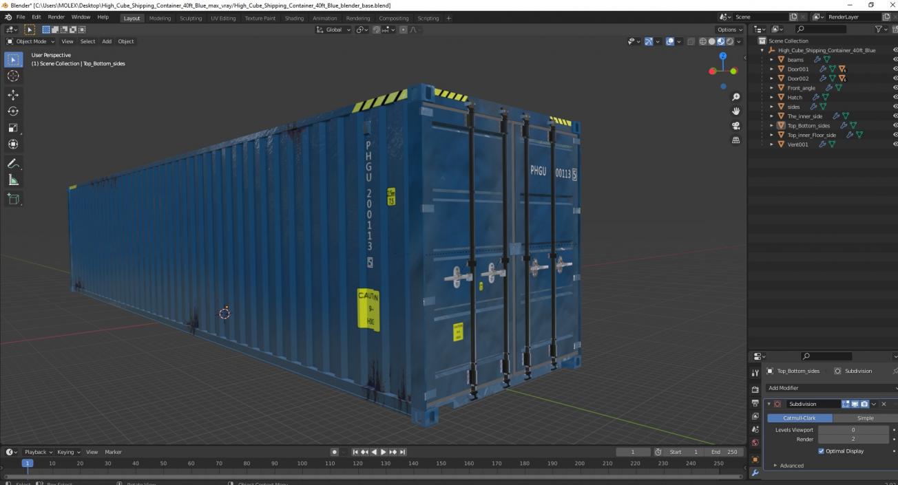 3D High Cube Shipping Container 40ft Blue model