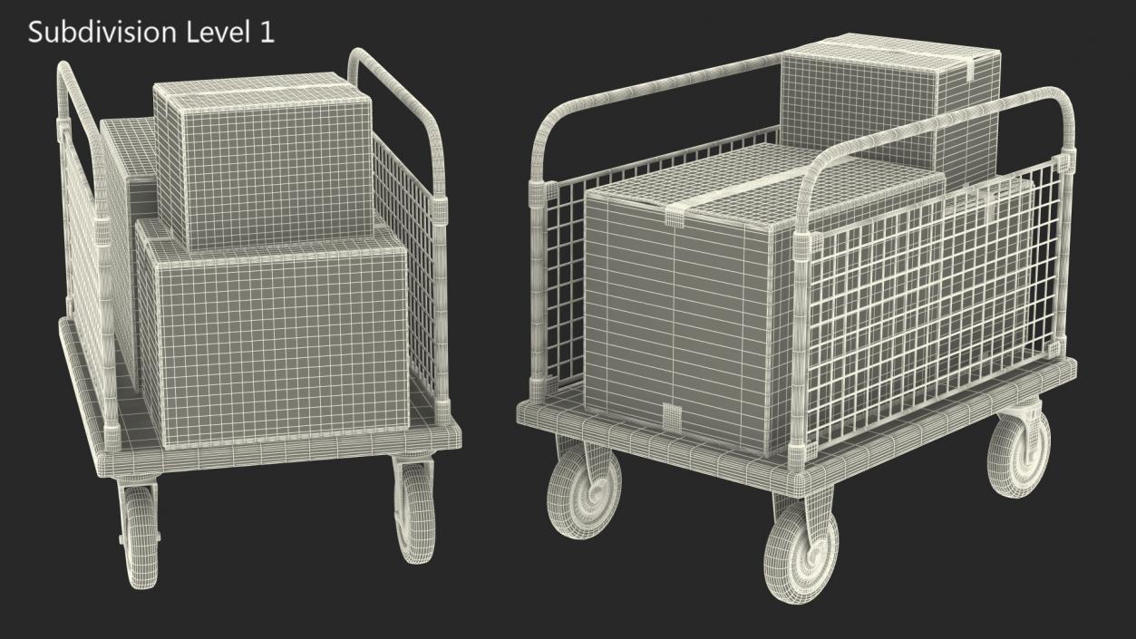 Platform Trolley Two Railing with Cardboard Boxes 3D model