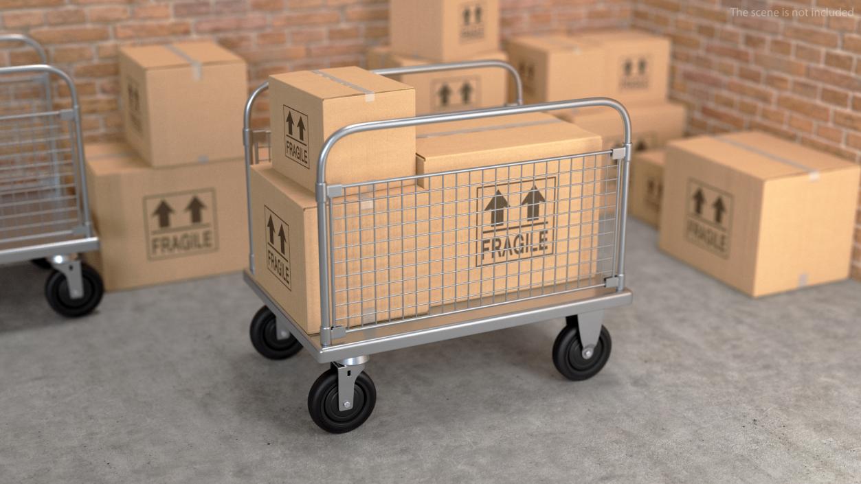 Platform Trolley Two Railing with Cardboard Boxes 3D model