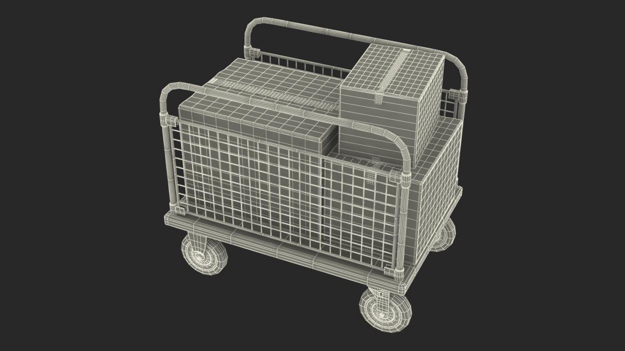 Platform Trolley Two Railing with Cardboard Boxes 3D model