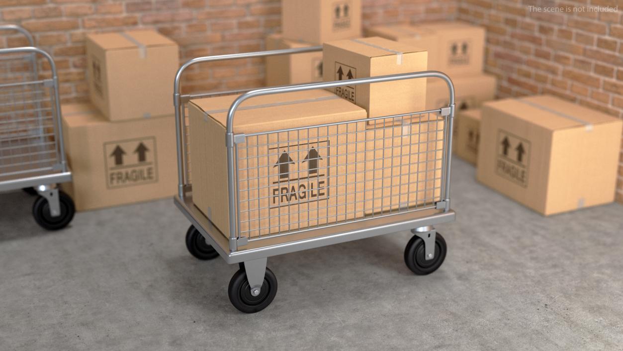 Platform Trolley Two Railing with Cardboard Boxes 3D model