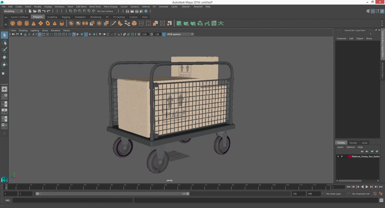 Platform Trolley Two Railing with Cardboard Boxes 3D model