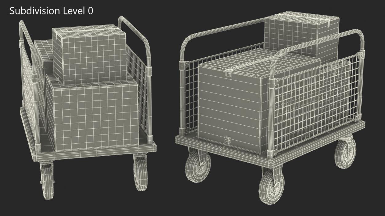 Platform Trolley Two Railing with Cardboard Boxes 3D model