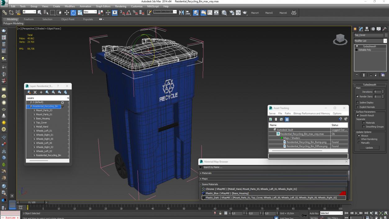 3D model Residential Recycling Bin