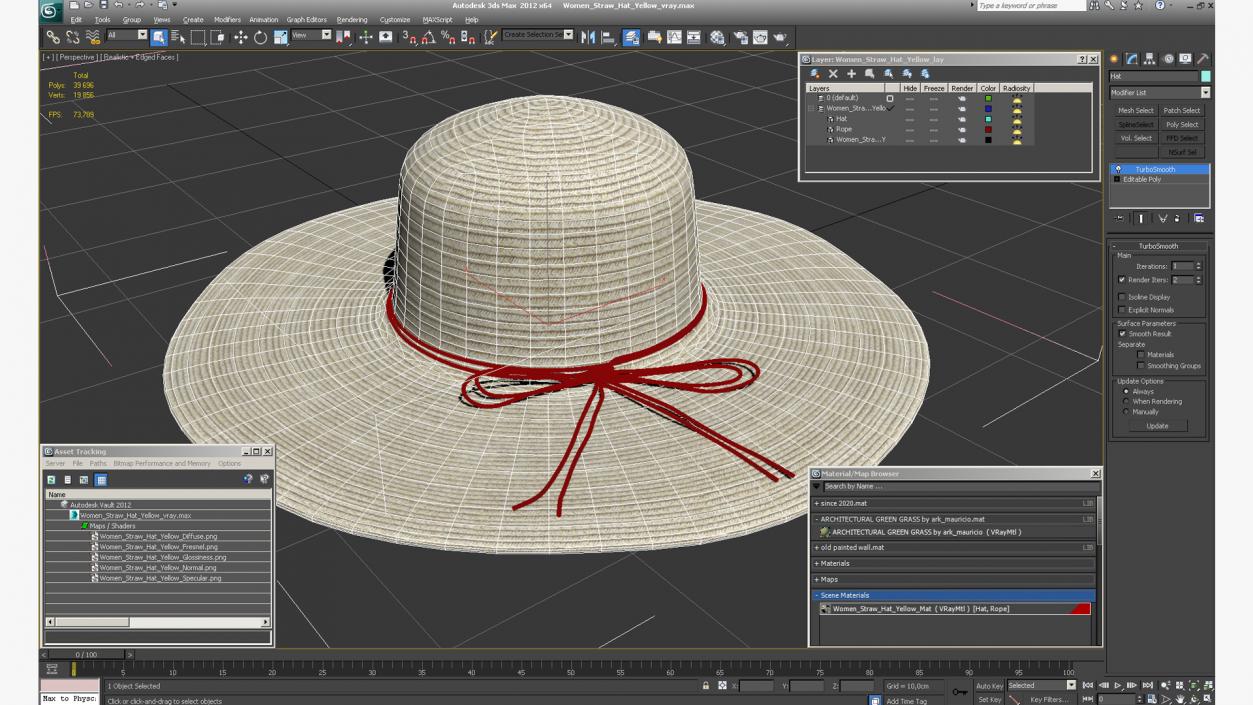 Women Straw Hat Yellow 3D