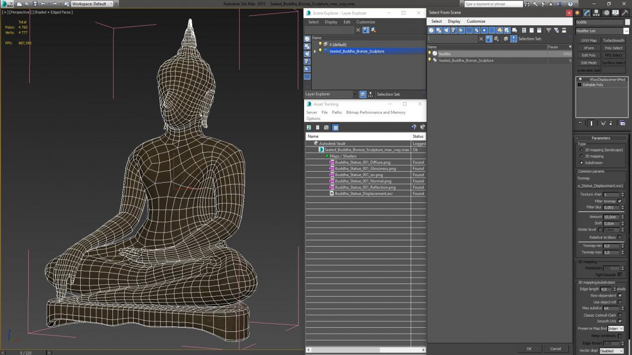 3D model Seated Buddha Bronze Sculpture