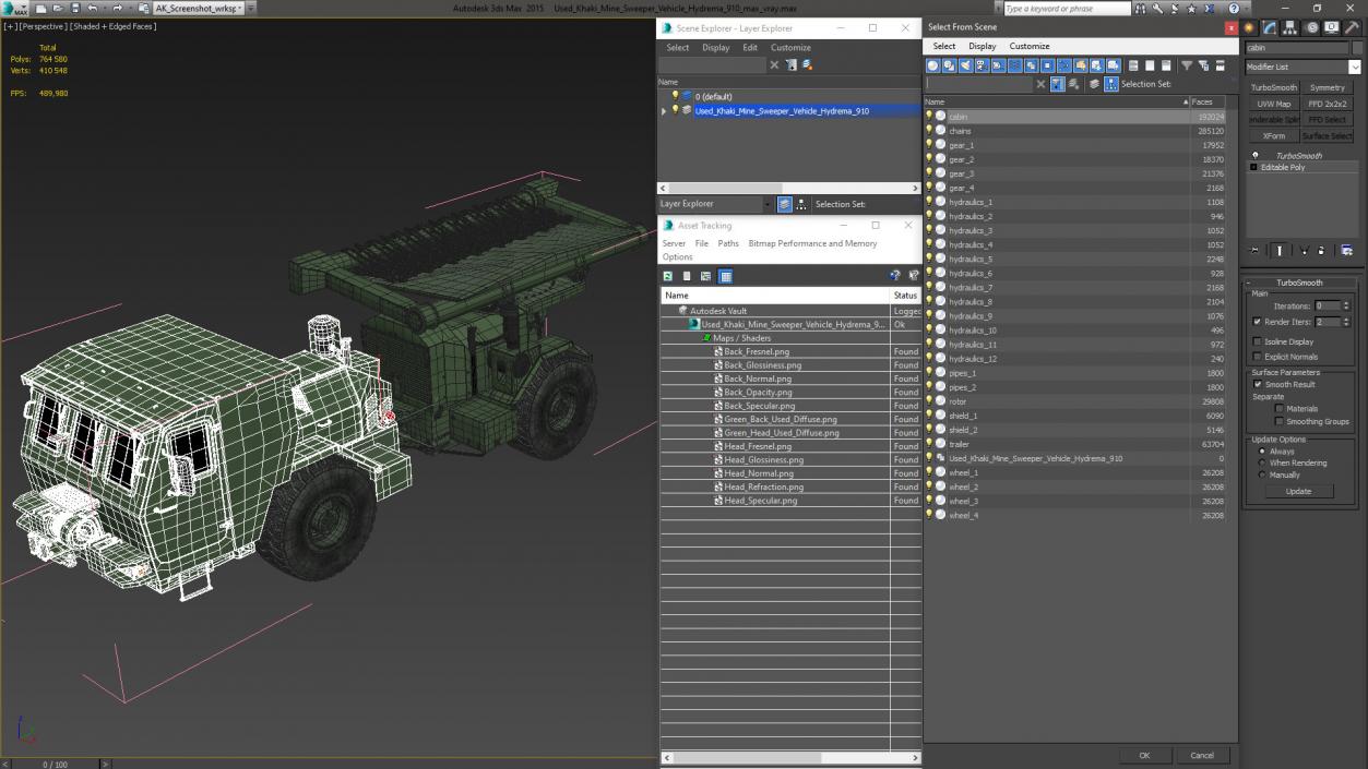 3D Used Khaki Mine Sweeper Vehicle Hydrema 910 model