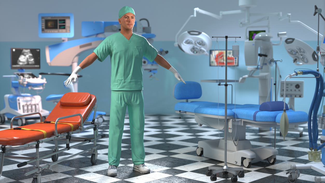 Asian Doctor wearing Gloves 3D