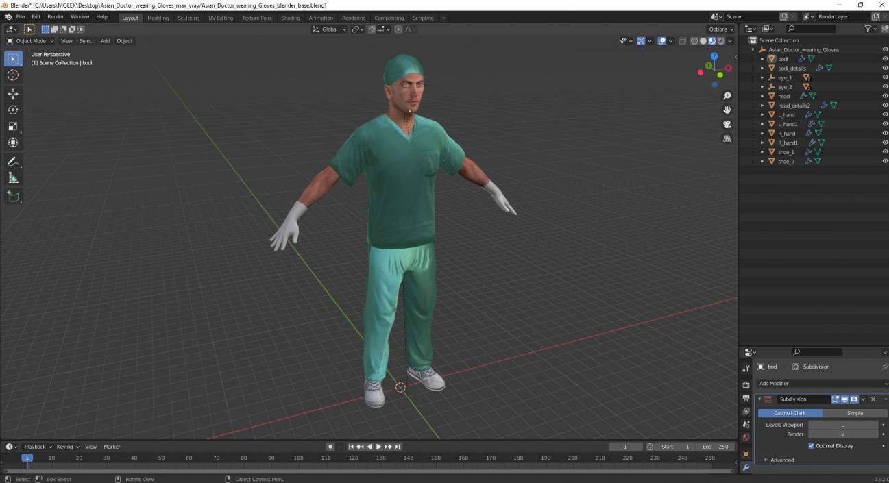 Asian Doctor wearing Gloves 3D