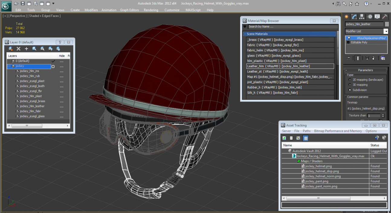 Jockeys Racing Helmet With Goggles 3D model