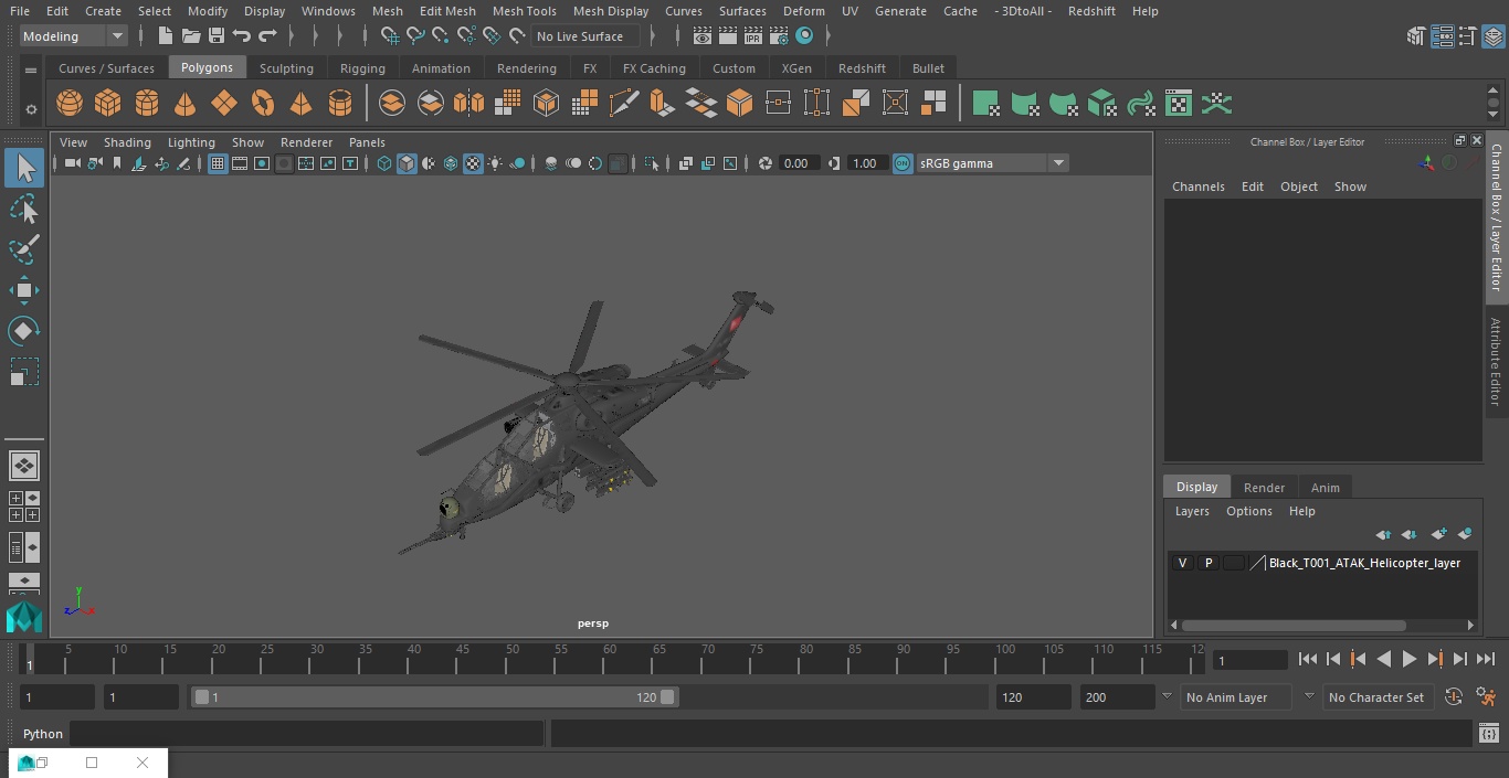 3D Black T129 ATAK Helicopter