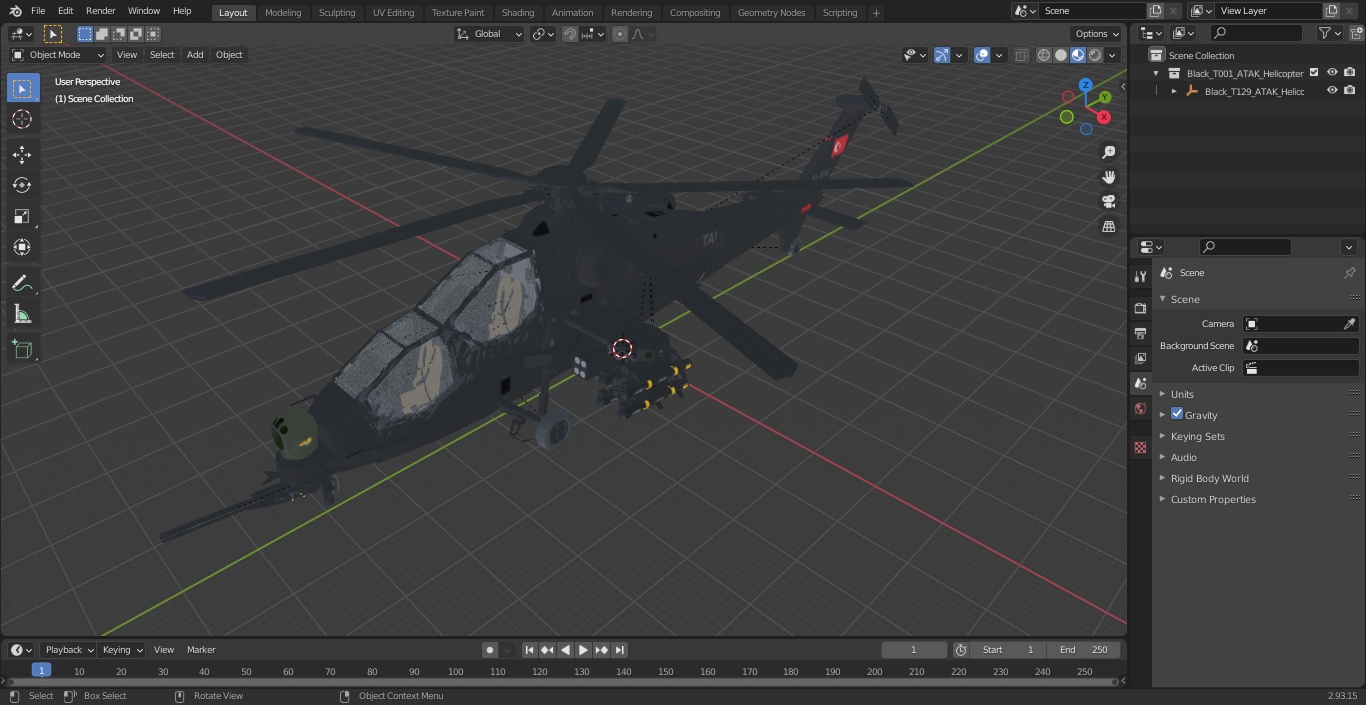 3D Black T129 ATAK Helicopter