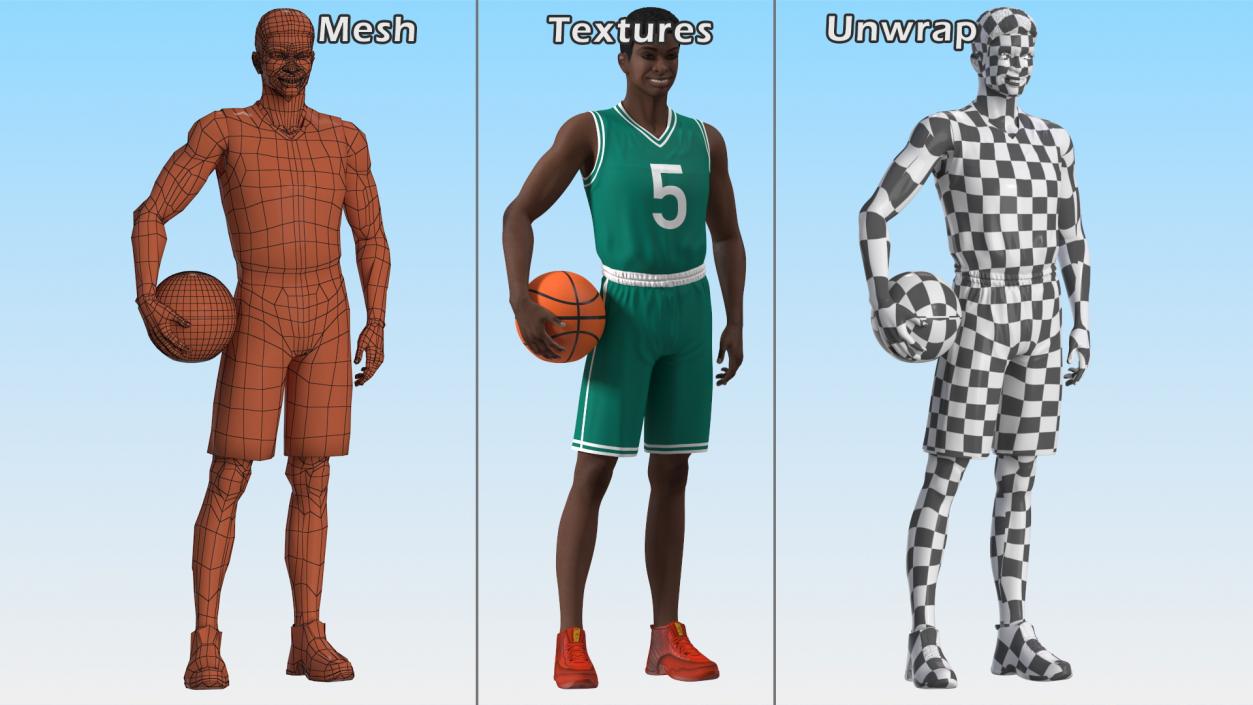 3D model Dark Skin Teenager Basketball Player Standing Pose