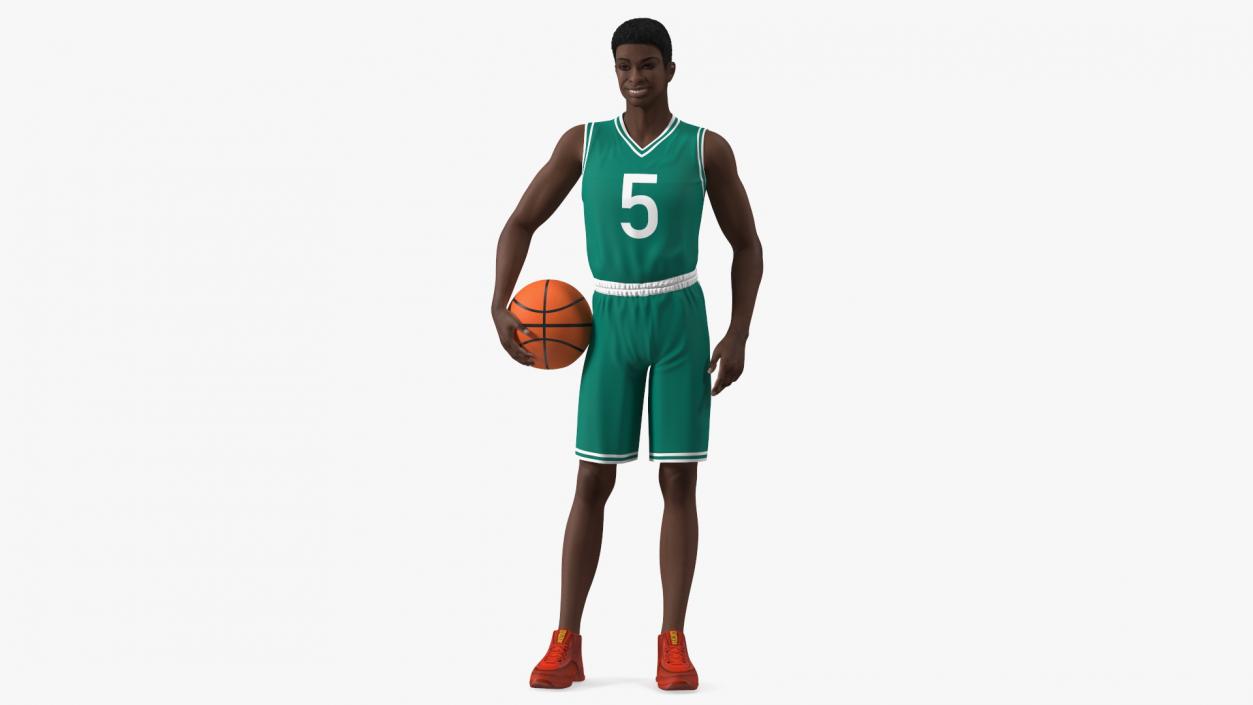 3D model Dark Skin Teenager Basketball Player Standing Pose