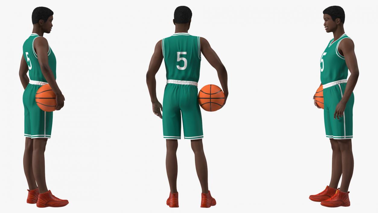 3D model Dark Skin Teenager Basketball Player Standing Pose