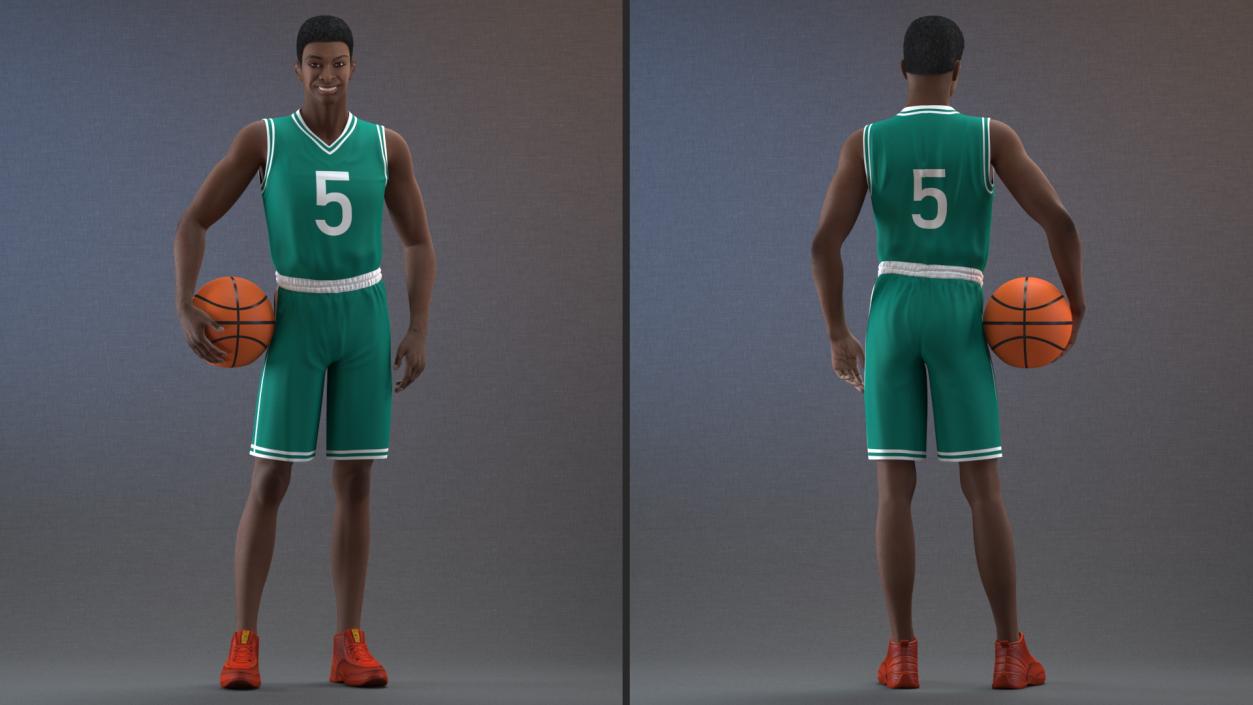 3D model Dark Skin Teenager Basketball Player Standing Pose