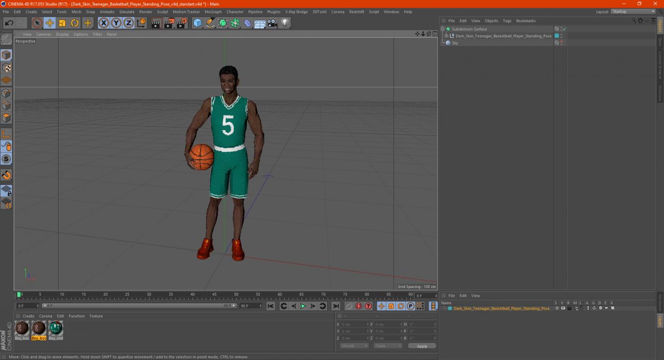 3D model Dark Skin Teenager Basketball Player Standing Pose