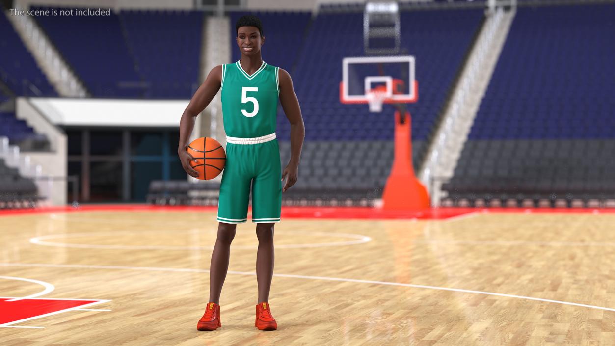 3D model Dark Skin Teenager Basketball Player Standing Pose