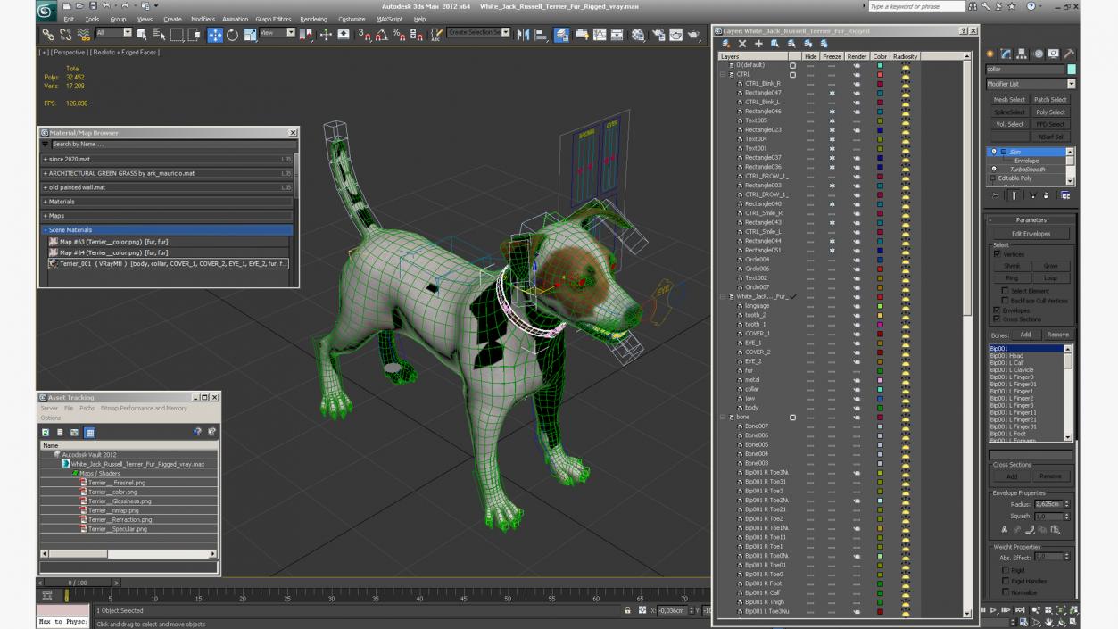 White Jack Russell Terrier Fur Rigged 3D