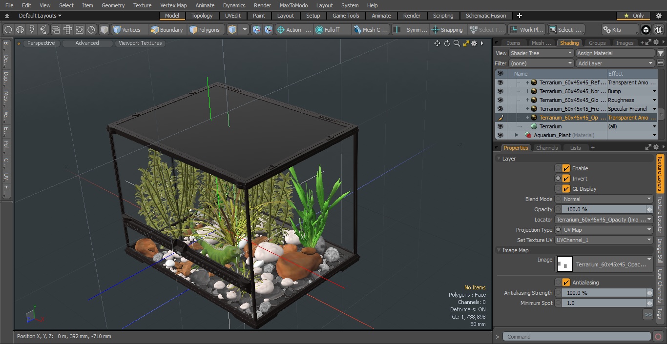 Medium Size Terrarium with Green Iguana 3D model