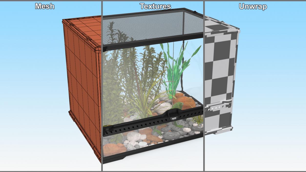 Medium Size Terrarium with Green Iguana 3D model