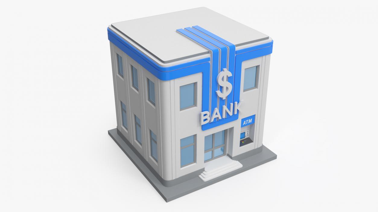 3D Cartoon Bank Building