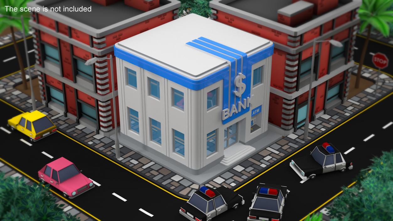 3D Cartoon Bank Building