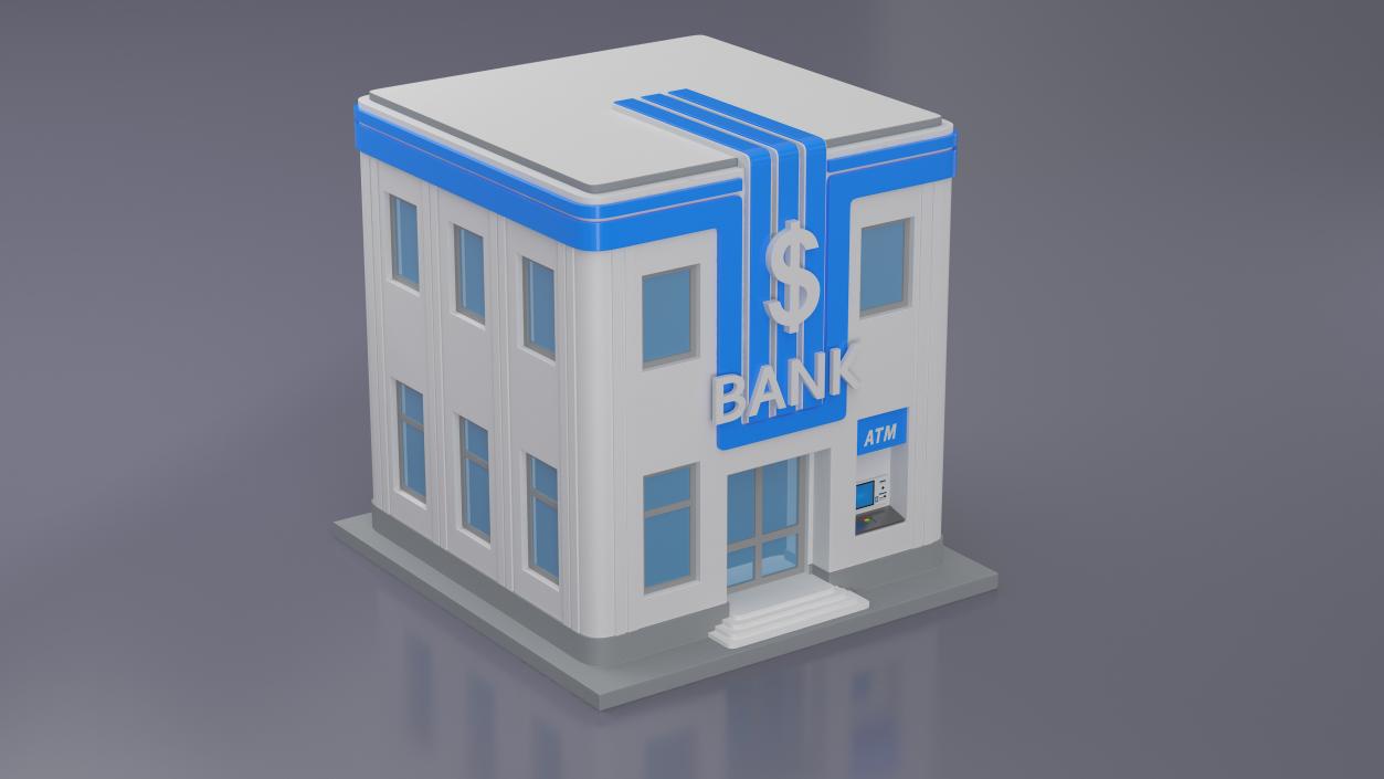 3D Cartoon Bank Building