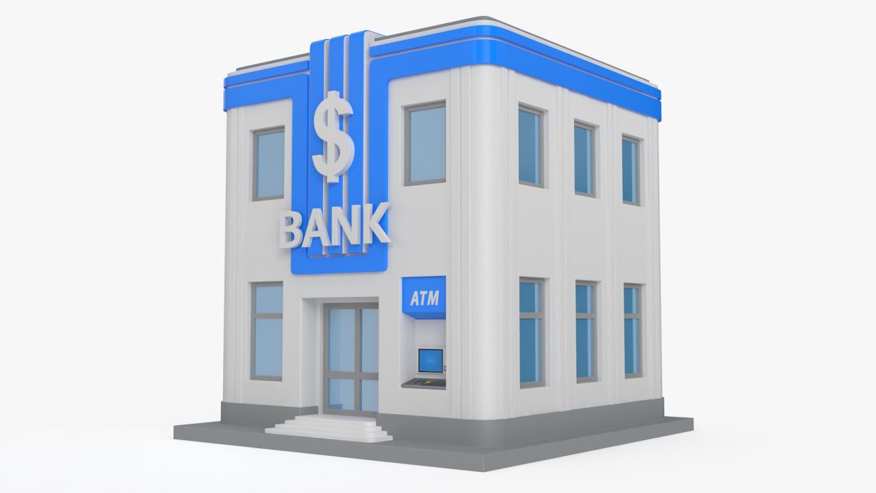 3D Cartoon Bank Building