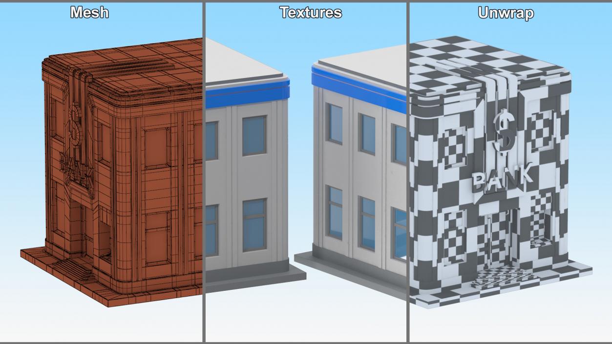 3D Cartoon Bank Building