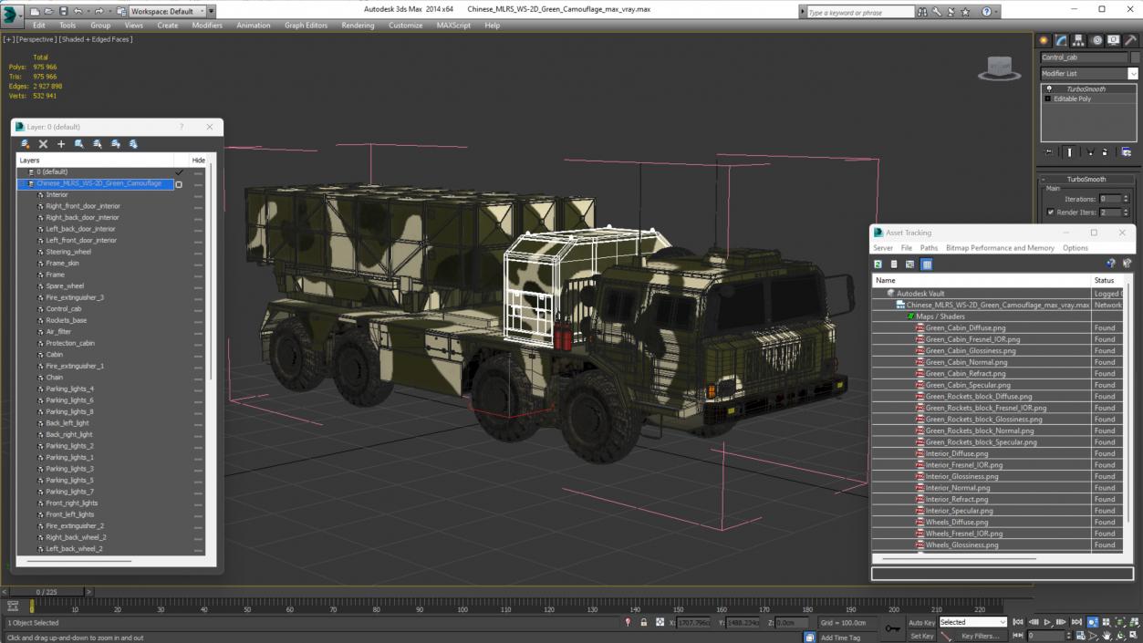 3D model Chinese MLRS WS-2D Green Camouflage