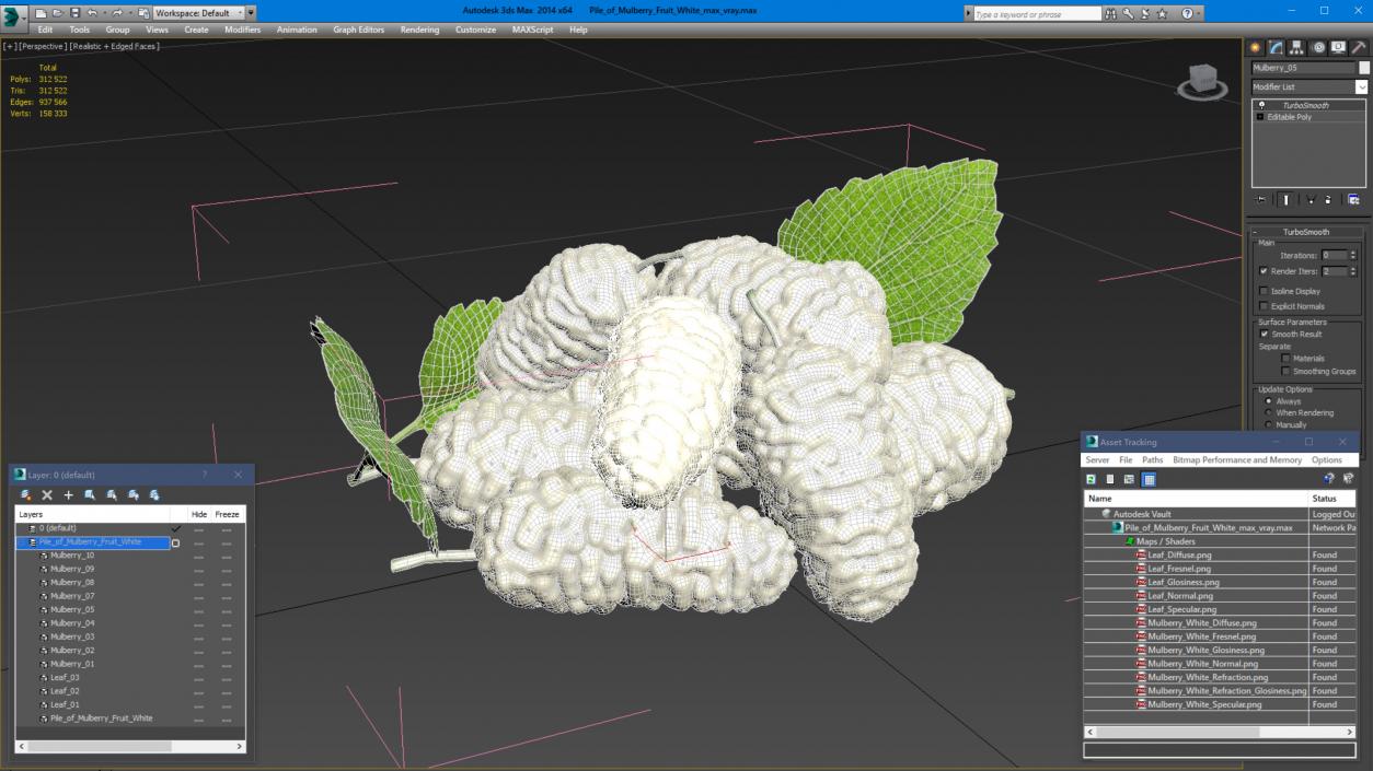 3D model Pile of Mulberry Fruit White 2