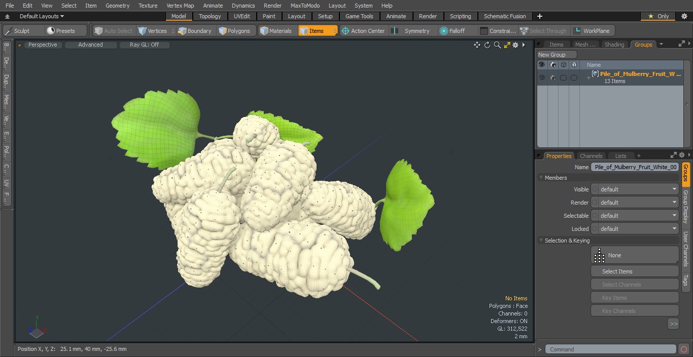 3D model Pile of Mulberry Fruit White 2