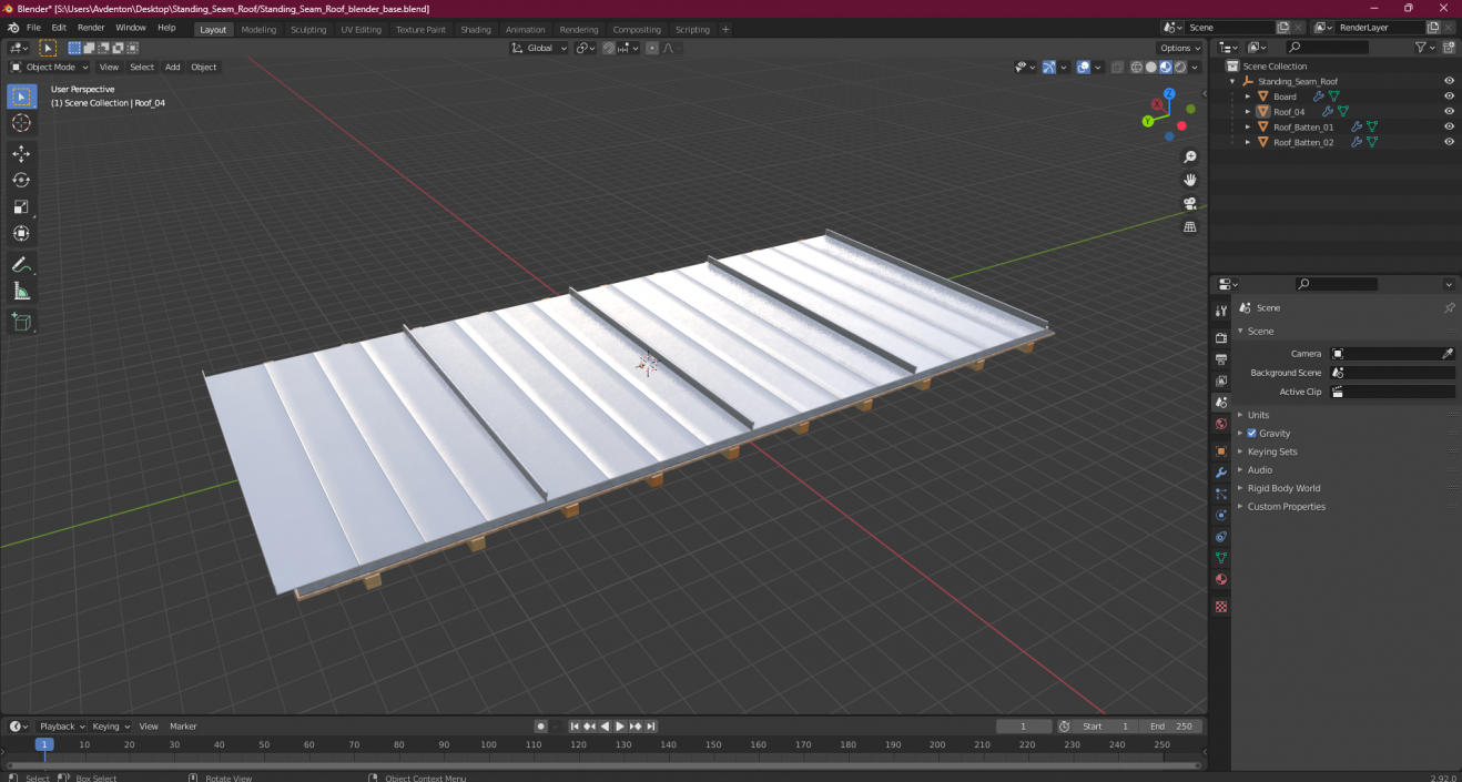 3D Standing Seam Roof model