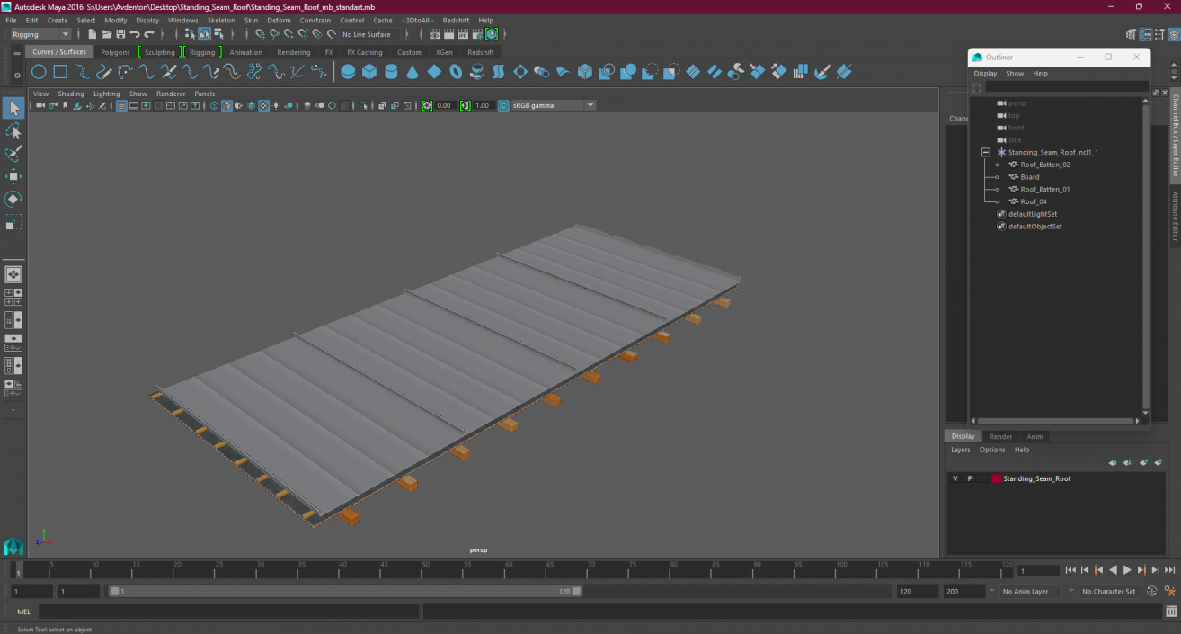 3D Standing Seam Roof model