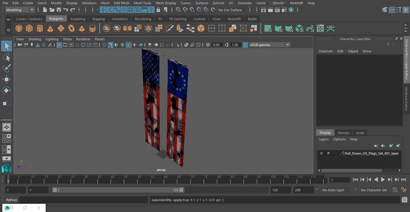 Pull Down US Flags Set 3D