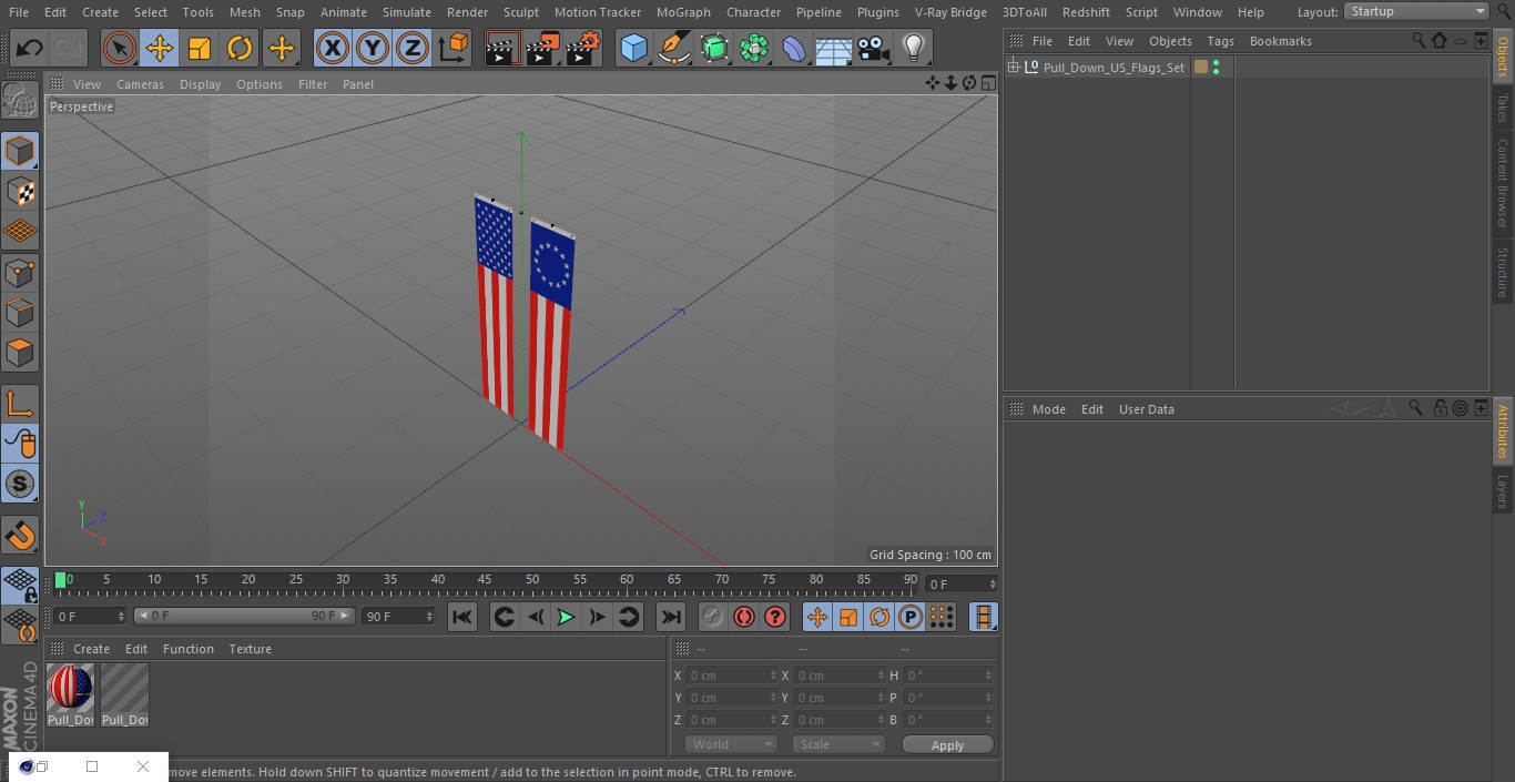 Pull Down US Flags Set 3D