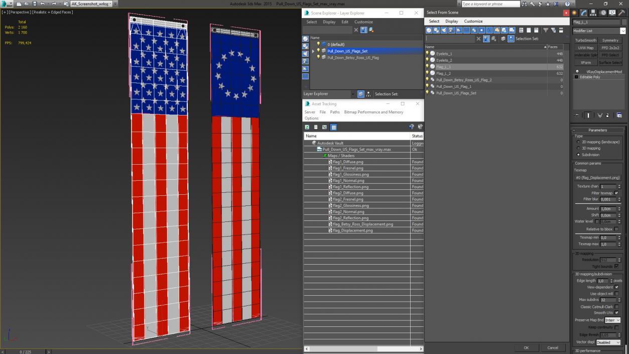 Pull Down US Flags Set 3D