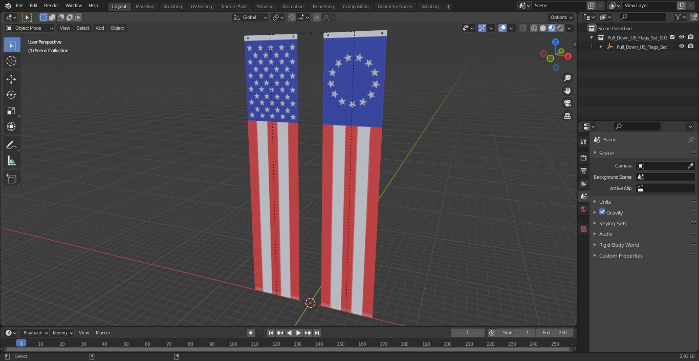 Pull Down US Flags Set 3D