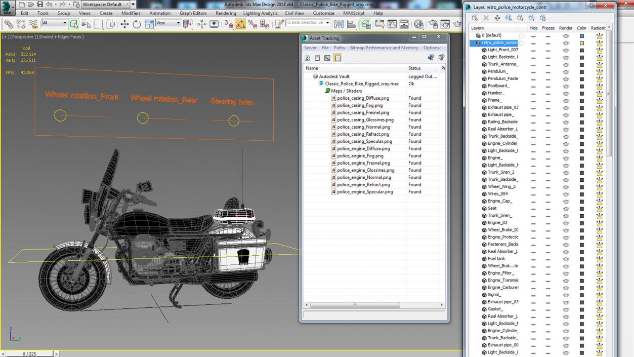 3D Classic Police Bike Rigged