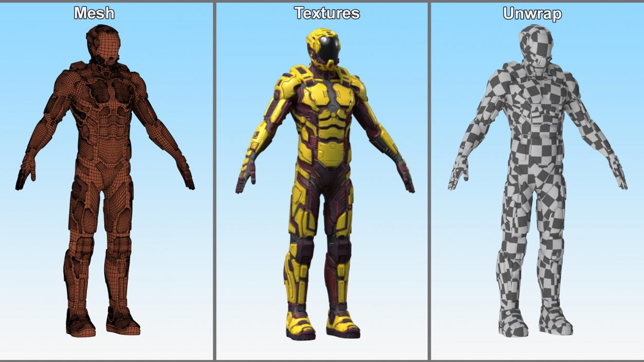 Futuristic Armored Cyborg Yellow 2 3D model