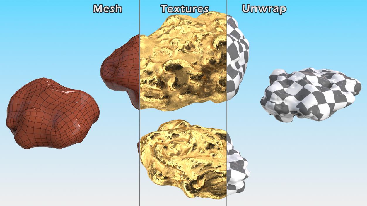 3D Metallic Gold Big Minerals