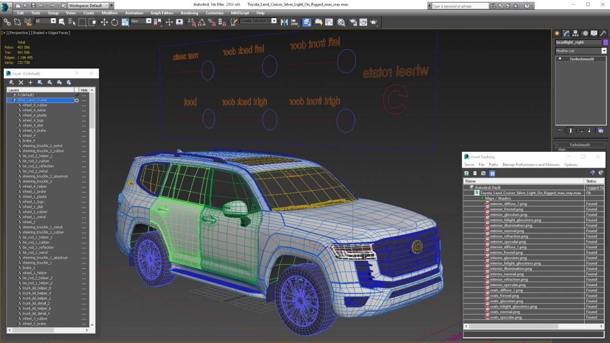 Toyota Land Cruiser Silver Light On Rigged 3D