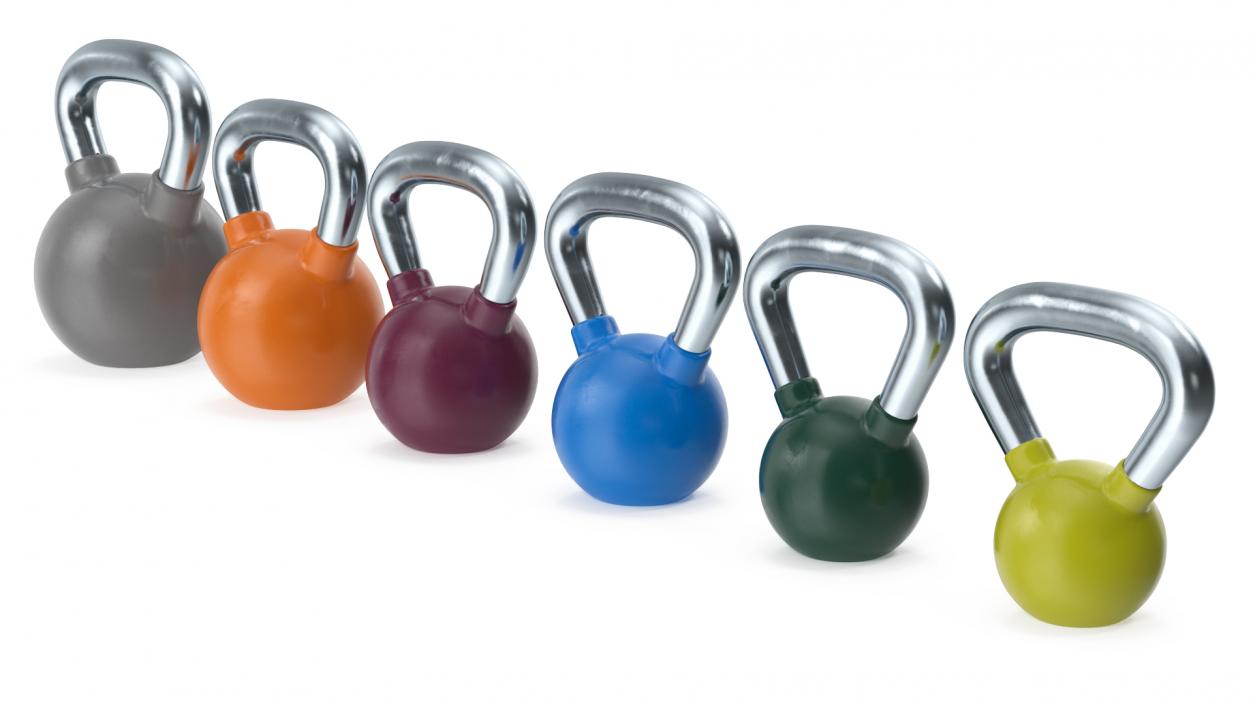 Vinyl Coated Kettlebell Weights Set 8-32kg 3D